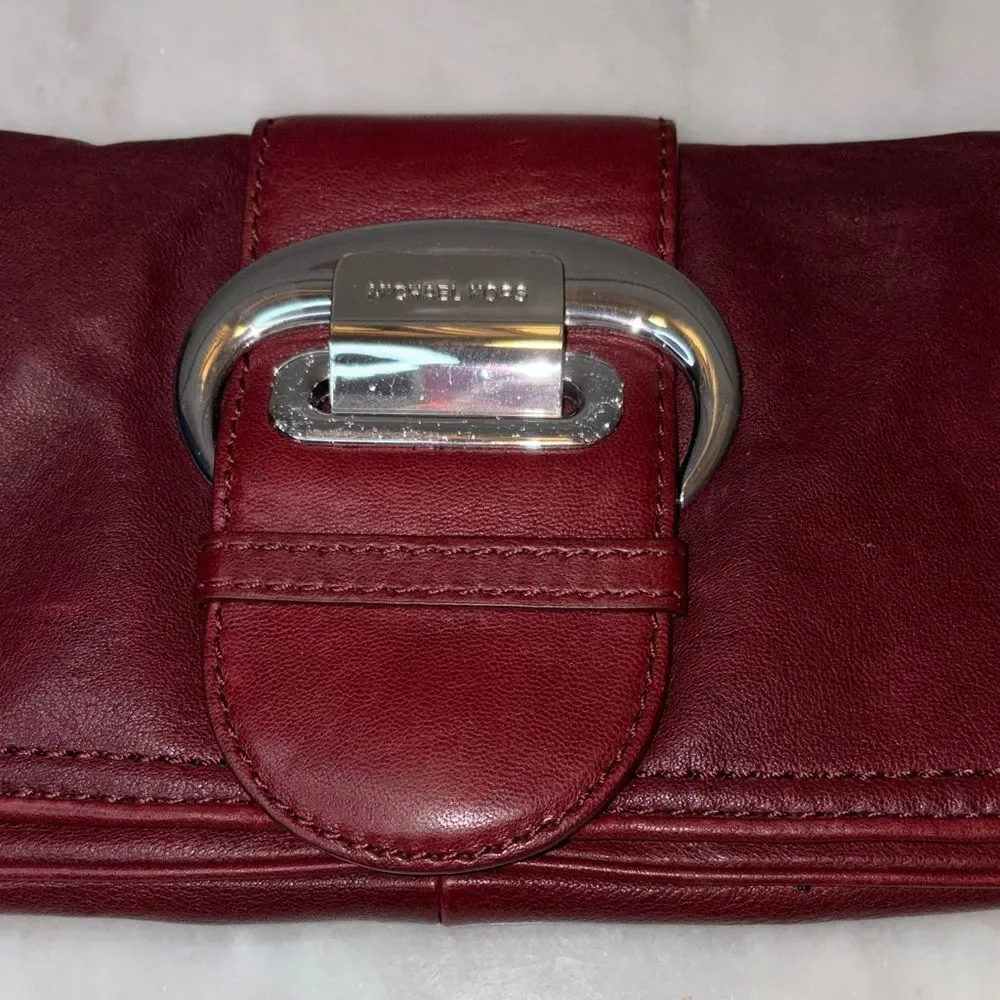 Michael Kors Clutch Bag Purse Leather Vintage Y2K Maroon Cranberry Buckle Bag
